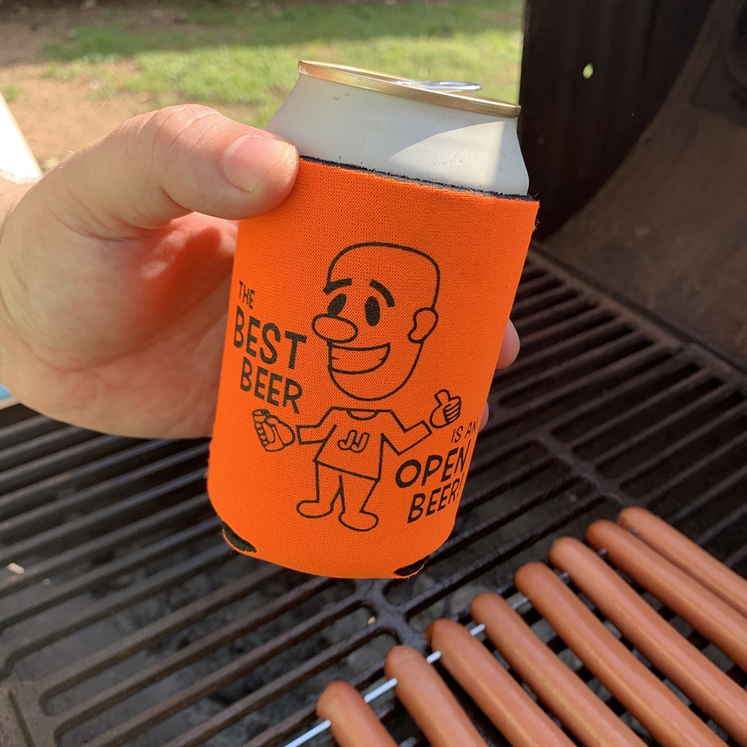 Close-up of JJ Koozie by the Grill